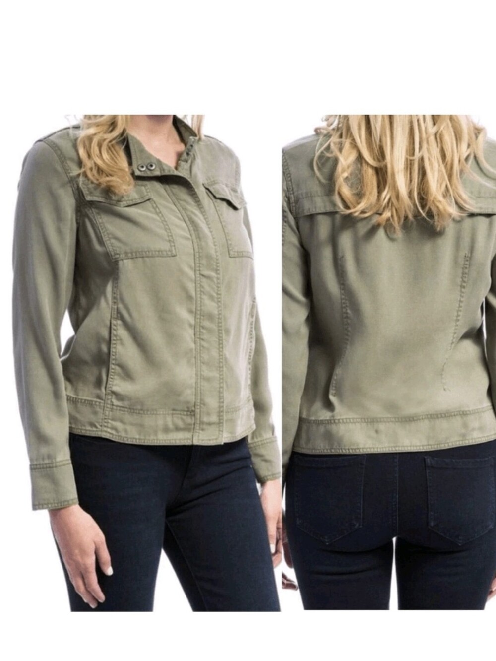 Liverpool Los Angeles Harpere Denim Moto Jacket Shadow Green Full Zip Sz M